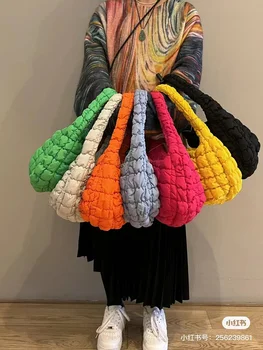 Повседневная Женская сумка из нейлона с рюшами, дизайнерские сумки через плечо Hobos, маленькая сумка-тоут Bohos со стеганой подкладкой, Красочная Женская сумочка для покупок