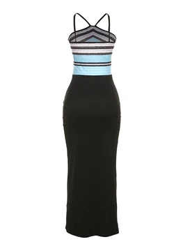 Элегантное полосатое облегающее платье без рукавов с открытой спиной для женской летней коктейльной вечеринки - платье на бретелях контрастного цвета