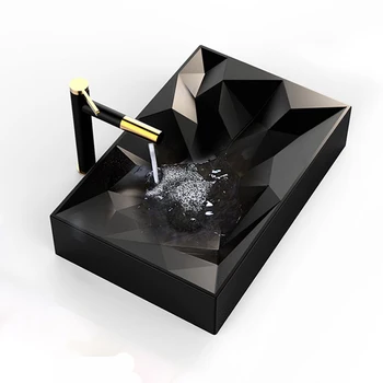 Матовый черный прямоугольный керамический умывальник lavabo с бриллиантами