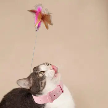 Дразнилка из кошачьих перьев с воротником-колокольчиком, улучшающая IQ Интерактивная игрушка без рук, забавная дразнящая палочка для упражнений