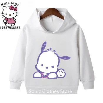 Детская одежда с капюшоном Pochacco, Толстовка для мальчиков и девочек, Модный Пуловер, детская одежда Sanrio для детей 3-12 лет