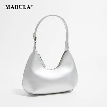 MABULA Простой дизайн, Серебряные женские сумки через плечо подмышками, модная маленькая сумка-тоут в виде полумесяца, женский кошелек из мягкой кожи для телефона