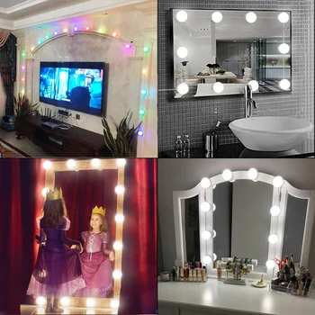Светодиодная лампа для туалетного столика с сенсорным затемнением, зеркало для макияжа, настенный светильник, зеркало для туалетного столика с подсветкой, USB 12V Hollywood