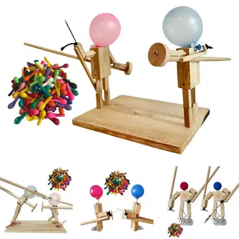 Игра в битву с деревянными ботами, динамичный деревянный боец ручной работы с надувным воздушным шаром на голове, боевая игра для 2 игроков, веселая игра