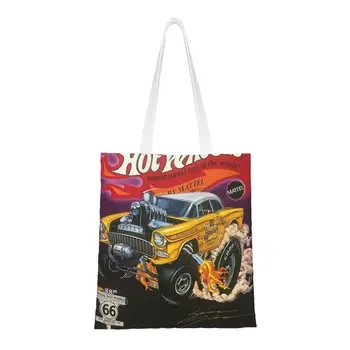 Многоразовая хозяйственная сумка Hot Wheels Gold 55 Gasser, женская холщовая сумка-тоут, прочные сумки для покупок в мультяшных спортивных автомобилях