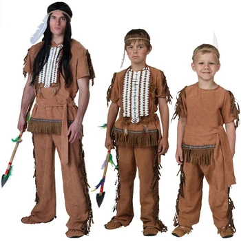 Взрослый Ребенок Мальчики Мужчины Африканский оригинальный индийский вождь джунглей костюм дикаря Хэллоуин вечеринка косплей карнавал дети