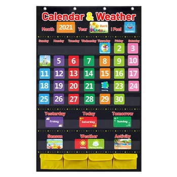 Календарь Погоды Карманный График 114шт Полноцветных Карточек 4 Кармана Для Карточек