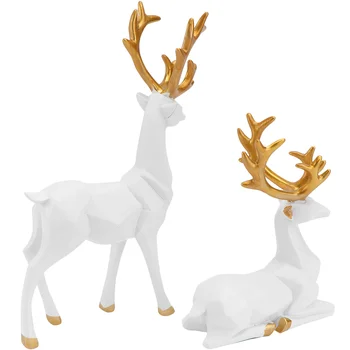 Золотой декор стола, украшения в виде лося Оригами, статуэтки домашних животных, декоративные предметы, фигурка белого оленя, Рождественское украшение