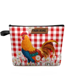 Красная клетчатая косметичка Daisy Rooster Farm большой емкости, переносная сумка для хранения макияжа, женский водонепроницаемый пенал