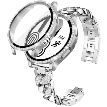 Чехол Bling + Ремешок для Samsumg Galaxy Watch 4 44мм 40мм Ювелирный Браслет Из Нержавеющей Стали + Ремешок Armor Galaxy Watch 4 С Бампером