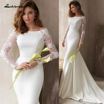 Великолепные свадебные платья Русалочки с длинными рукавами, скромные арабские простые свадебные платья с длинным шлейфом, Robe de mariee