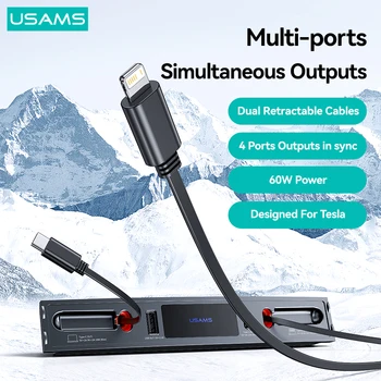 USAMS Автомобильный USB-Шунтирующий Концентратор Для Tesla Model 3 Y PD 60 Вт Быстрая Зарядка Интеллектуальная Док-Станция с 4 Портами Расширения С Питанием От Разветвителя