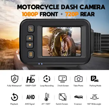 Видеорегистратор Для мотоцикла, 2-дюймовый IPS-Экран 1080P + 720P С Двойным AHD-Видеорегистратором Для Велосипеда, G-Сенсор, Регистратор для вождения В Режиме парковки, Черный