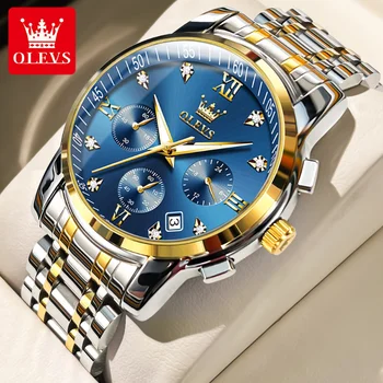 OLEVS 2858, мужские часы, Топовый люксовый бренд, классические кварцевые часы, мужской хронограф, водонепроницаемые наручные часы, ремешок из нержавеющей стали, дата