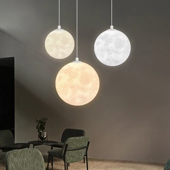 Лунные огни Светодиодные подвесные светильники для столовой, кухни, подвесной светильник, минималистичное внутреннее освещение, домашний декор, шаровая лампа с 3D-печатью