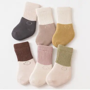 Утепленные детские носки в стиле пэчворк, детские чулочно-носочные изделия в корейском стиле, домашние носки для сна, мягкие осенне-зимние носки для обучения ходьбе младенцев