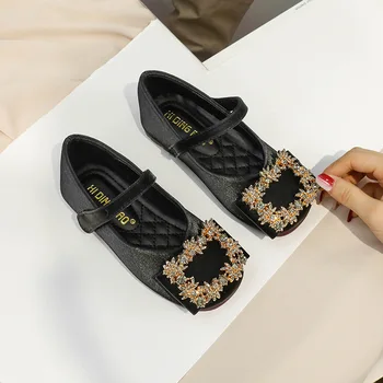 Новые детские черные модные танцевальные туфли с мелким носком Для девочек, принцессы, дышащие балетки Для малышей, Детские кожаные туфли для вечеринок
