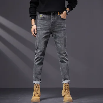 Мужские ретро осенние серые облегающие джинсы 2024 года