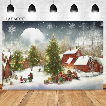Laeacco Зимний Рождественский фон для фотосъемки, Страна чудес, Снежный лес, Блестящая Рождественская елка, Подарок для детей, Фон для портрета ребенка