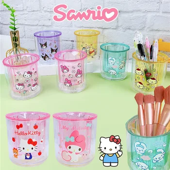 Sanrio Hello Kitty, вращающийся на 360 ° держатель кистей для макияжа, настольный органайзер для макияжа, коробка для хранения косметики, инструменты для макияжа, контейнер для ручек