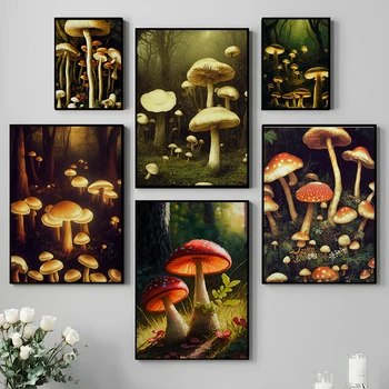 Винтажные плакаты и принты со светящимися грибами Fairycore, настенная живопись, картины из темного академического искусства для домашнего декора гостиной
