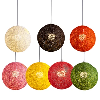 Люстра с шариками из бамбука, ротанга и джута Индивидуальное творчество Сферический Ротанговый абажур-гнездо