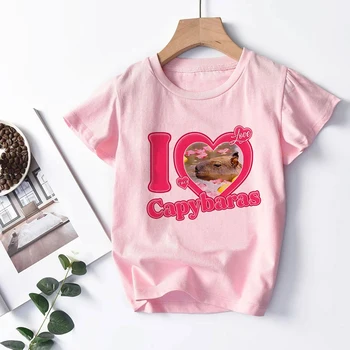 забавная футболка с Надписью Capybara Love, Детская Кавайная Детская футболка, Одежда с героями Мультфильмов Для Маленьких Девочек И мальчиков, Милая Футболка с надписью Capybaras, Детский Повседневный Топ, Футболка