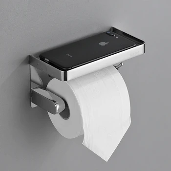 Современный Настенный Держатель Рулона Туалетной Бумаги Для Ванной Комнаты Из Нержавеющей Стали С Полкой Для Мобильного Телефона
