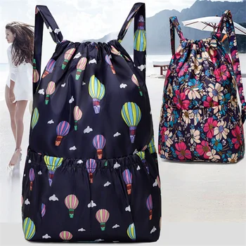 Модные женские рюкзаки с завязками, легкие, большой емкости, с цветочным узором, в этническом стиле, водонепроницаемые нейлоновые рюкзаки на плечах, Рюкзаки