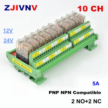 10-Канальный 2NO + 2NC Совместимый Положительный и Отрицательный Интерфейсный Релейный Модуль для Платы Усиления сигнала ПЛК 5A Вход DC12V 24V