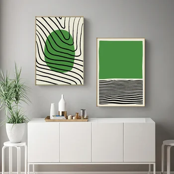 Эстетическая зеленая геометрическая линия, художественная картина на холсте в форме отпечатка пальца, настенное искусство для домашнего декора