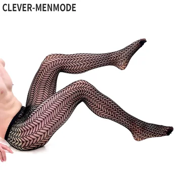 Длинные чулки CLEVER-MENMODE, Сексуальный мужской мешочек с выпуклостями, ажурные обтягивающие колготки, Ультратонкие фетишистские эластичные леггинсы, клубная одежда