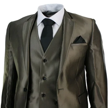 Мужской костюм приталенного кроя с блестящей отделкой цвета шампанского, золотого и черного, мужской костюм из 3 предметов для работы, офиса или свадьбы Homme