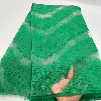 Зеленый Высококачественный Африканский Нигерийский тюль, кружевная ткань, Органза, вышивка, Гипюр, Вечернее платье, Парча, Жаккард, Свадьба, 5 ярдов