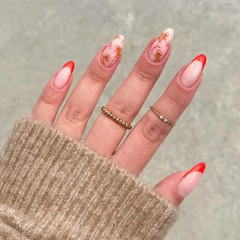 Французские накладные ногти на День Святого Валентина, модный маникюр с полным покрытием, носимые типсы для ногтей, Рождественский пресс на ногтях для женщин