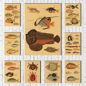 Плакаты с Морскими Рыбами Из Крафт-Бумаги Плакат Harajuku Art Picture Room Подарок Настенная Комната Бар Картина Для Спальни