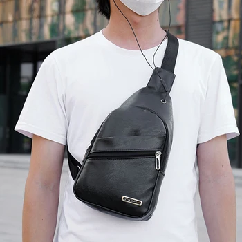 Мужская нагрудная сумка, сумка через плечо, прочная сумка из искусственной кожи, модная новая однотонная нагрудная сумка, винтажная деловая сумка для отдыха
