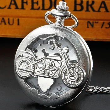 Серебряные мотоциклетные карманные кварцевые часы All Hunter, ретро-ожерелье в стиле стимпанк, подвеска с цепочкой reloj hombre