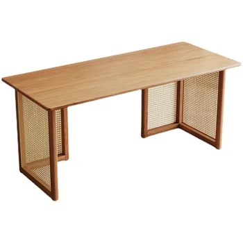 Стол в стиле минимализма из массива дерева, плетеный из ротанга в скандинавском стиле, бытовой письменный стол, небольшой ящик для хранения, компьютерный стол