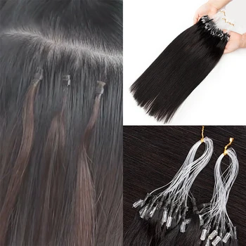 Наращивание волос с прямыми костяными нано-кольцами Microlink для женщин, 100% Натуральные Натуральные волосы, плетение пучков, Натуральный Черный Ever Beauty