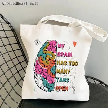 Женская сумка для покупок My Brain Has Too Many Tabs Сумка с принтом, Хозяйственная сумка, Холщовая сумка для покупок, женская сумка-тоут, женская сумка через плечо