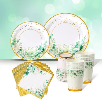 Одноразовая посуда в стиле джунглей, зеленые бумажные тарелки с шалфеем, украшения для дня рождения, детский душ, лесные принадлежности для вечеринок