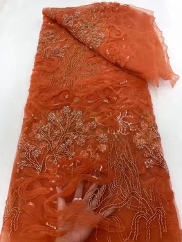 2023 Высококачественная Африканская кружевная ткань Роскошная кружевная ткань ручной работы, расшитая бисером, кружевная ткань с хрустальными блестками Для новобрачных, платья для свадебных вечеринок