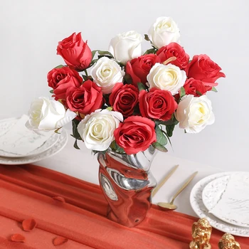 Подарки на День Святого Валентина Искусственные Красные Розы Цветок Красивая Цветочная Композиция Для Свадьбы Букет Невесты Домашний Декор Поддельный Цветок