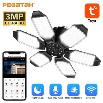PEGATAH E27 3-мегапиксельная камера освещения гаража WIFI IP-камеры видеонаблюдения AI Human Filter Push Color Наблюдения ночного видения