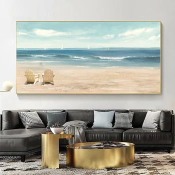 Скандинавский абстрактный морской пейзаж, холст, масло, плакаты и принты с морским пляжем, настенные художественные картины, домашний декор для гостиной, без рамки