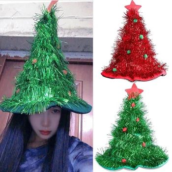 Рождественские Шляпы Забавный Праздничный Костюм Аксессуары Праздничный Наряд Санта Рождественская Елка Шляпа Красный Зеленый Серебристый