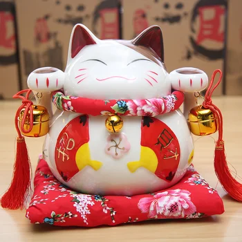 8-дюймовая керамика Marry Ceramic Lucky Cat Fengshui Home Decor Фарфоровые украшения Бизнес-подарки Fortune Cat Копилка Ремесло