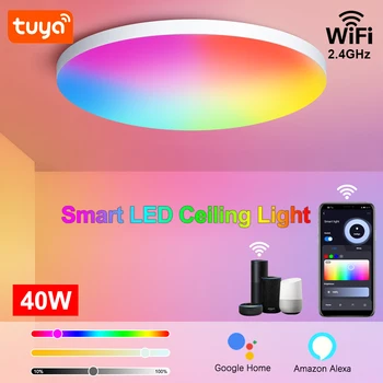 TUYA Wifi Smart RGB Потолочный Светильник 40 Вт 220 В Точечный Светодиодный Светильник RGB Белый Затемняемый Светодиодный Потолочный Светильник Alexa Google Home Control