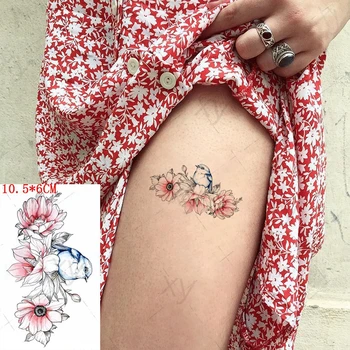 Временные наклейки с татуировками Розовые цветы Ласточка Птица Поддельные татуировки Водонепроницаемые татуировки Рука Грудь Маленький размер для девушки Женщины Мужчины